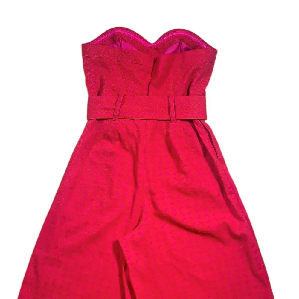 Ett Twa Anthropologie Women's Haley Strapless Jumpsuit Pink Belted Wide Leg US 6 - Picture 7 of 9